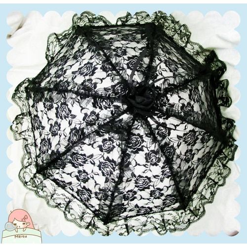 Livraison Immédiate Cosplay Soirée Carnaval Black Sugar Ombrelle Noir Dentelle Gothique Émo Lolita Déguisement Costume Motif Rose Parapluie Gothic Vampire