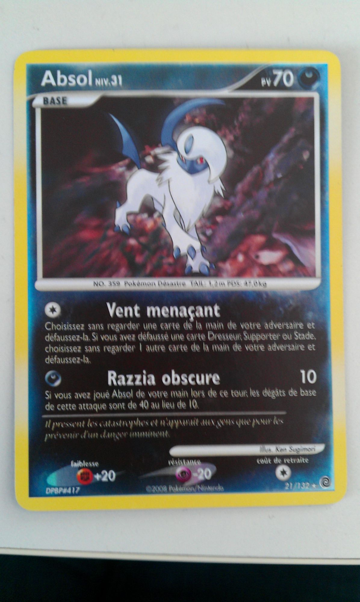 Carte Pokemon : Absol 70pv - Diamant & Perle : Merveilles Secretes