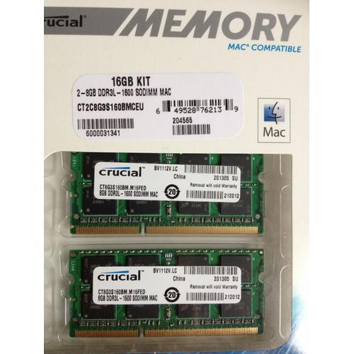 Mémoire RAM 16 Go (2x8 Go) SODIMM 1600 MHz DDR3 PC3-12800