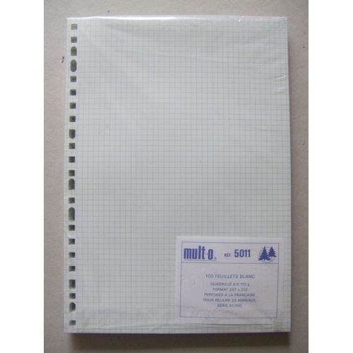 Paquet De 100 Feuillets Blanc A4 5x5 110g. 23 Trous