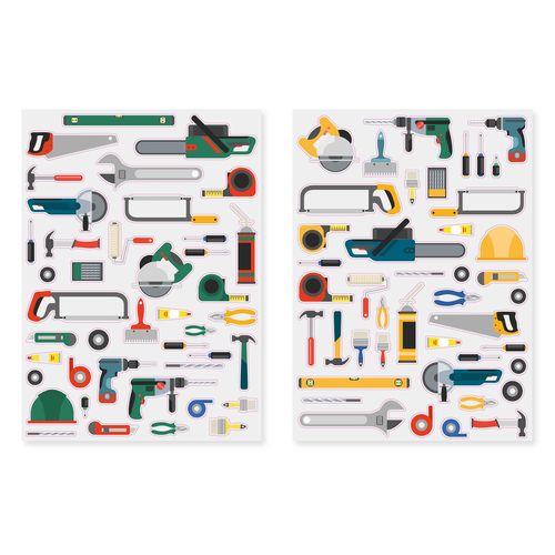 Gommettes Outils 2 Planches Différentes 84 Pièces