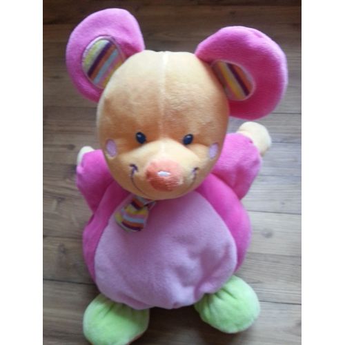 Doudou Musical Souris Mots D'enfants Rose Echarpe 25 Cm