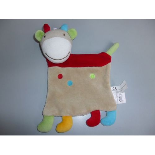 Doudou Peluche Vache Girafe Mots D'enfants Leclercq Plat Beige Rouge Vert Bleu Pois Ronds Brodés