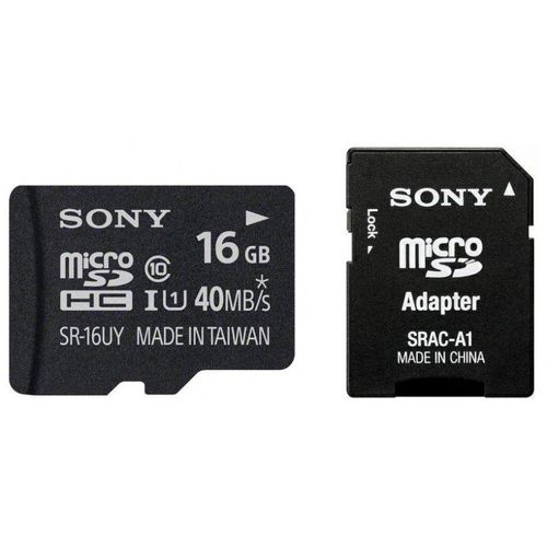 Sony SR16UYA - Carte mémoire flash (adaptateur microSDHC - SD inclus(e)) - 16 Go - UHS Class 1 / Class10 - microSDHC UHS-I - pour Sony ILCE-QX1, ILCE-QX1L; Action Cam-HDR-AS30VR; Cyber-shot...