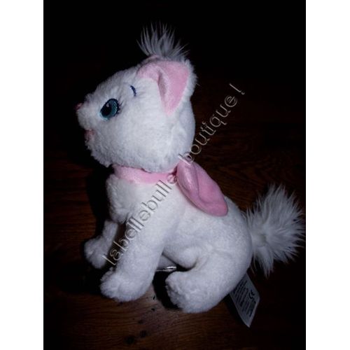 Doudou Peluche Chat Assis Marie Disney Store Blanc Noeud Rose Sur Le Dos 17 Cm