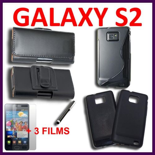 Pour Samsung Galaxy S Ii S2 I9100 Cuir+2 Souple Gel Housse +3 Clear Film+Usb Jig