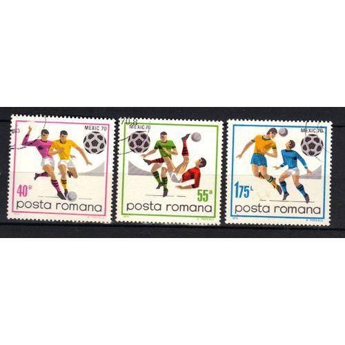 Roumanie 1970 : Coupe Du Monde De Football À Mexico : Différentes Phases De Jeu - Série De 3 Timbres Oblitérés