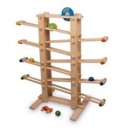 Infantastic® Circuit de Billes en Bois - avec 4 Boules Multicolores et 2  Jouets Roulants, pour