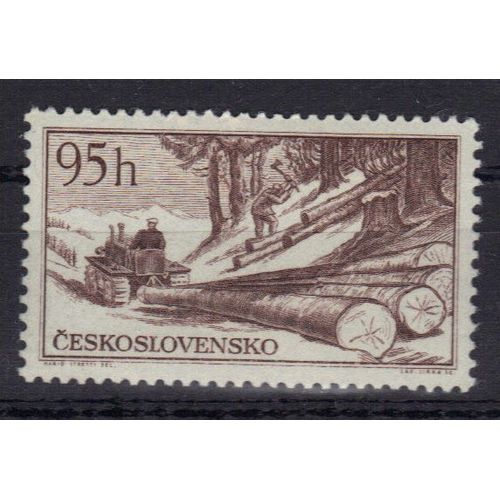 Tchecoslovaquie 1956 : Richesses Nationales : Exploitation Forestière : Troncs D'arbres Traînés Par Tracteur - Timbre Neuf **