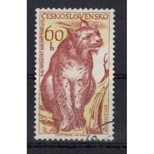 Tchecoslovaquie 1959 : 10è Anniversaire Du Parc National Des Tatras : Lynx - Timbre Oblitéré