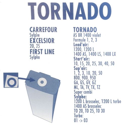Wpro TO209-W - Lot de 5 sacs aspirateurs Tornado Lead'air Start'air Sup'air Sylphe