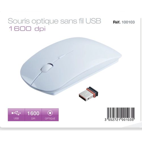 Souris Optique blanche sans fil avec récepteur nano