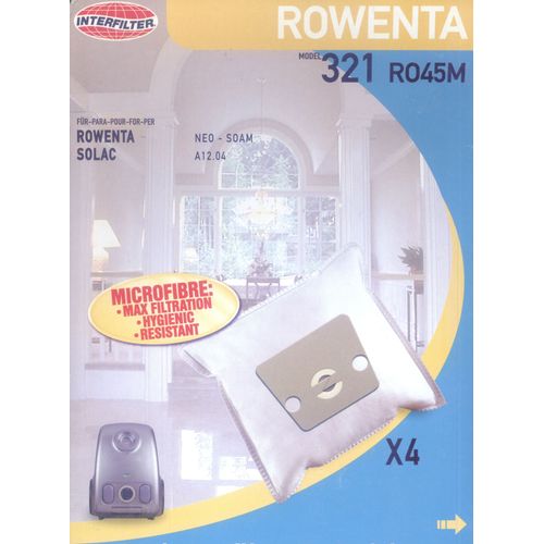 INTERFILTER RO45M - 321 -  Lot de 4 sacs aspirateurs Rowenta NEO - SOAM  - SOLAC A12,04