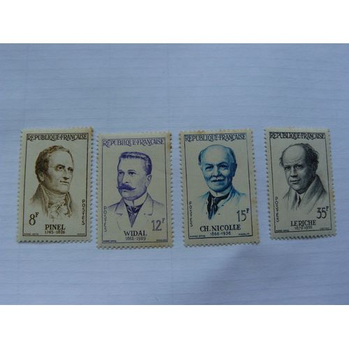Timbres Grands Médeçins Philippe Pinel, Fernand Vidal, Charles Nicolle, René Leriche N° 1142 A 1145 Neuf ++