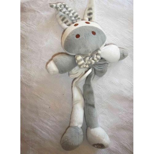 Peluche Doudou Musical Ane Cheval Zebre Blanc Et Gris Rayé Mgm Dodo D'amour En Accordéon