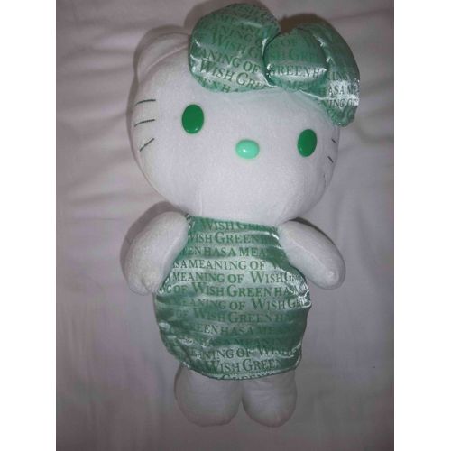Peluche Doudou Hello Kitty Has A Meaning Of Wish Green Robe Et Noeud Verts 35 Cm
