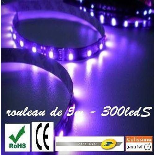 Rouleau Led 5m Violet 5050smd Ip65 300 Leds Branchement 12v Découpable / 3m