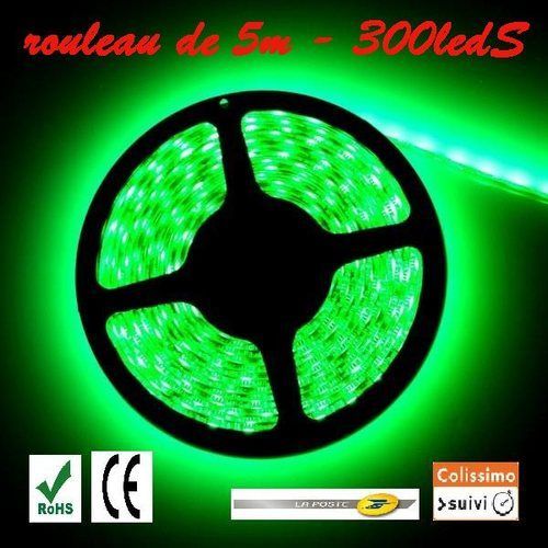 Rouleau Led 5m Vert 5050smd Ip65 300 Leds Branchement 12v Découpable / 3m