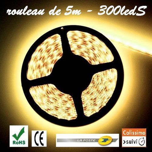 Rouleau Led 5m Jaune 5050smd Ip65 300 Leds Branchement 12v Découpable / 3m