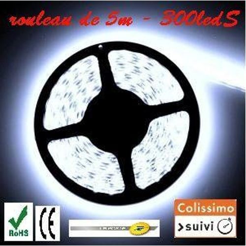 Rouleau Led 5m Blanc 5050smd Ip65 300 Leds Branchement 12v Découpable / 3m