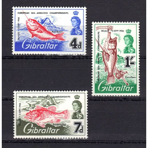 Gibraltar 1966 : Championnats D'europe De Pêche Maritime : Brême Rouge / Scorpène / Serran - Série Entière De 3 Timbres Neufs *