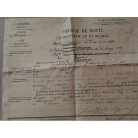 Feuille De Route De Sous Officier Et Soldat Classe 1859