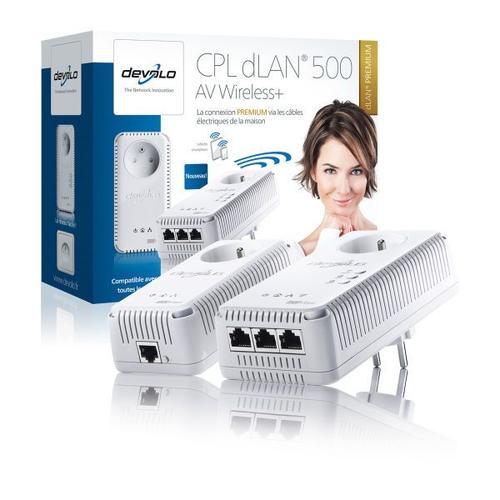 Devolo dLAN 500 AV Wireless+ Starter Kit (pack de 2) - Adaptateurs CPL - commutateur 3 ports - HomePlug AV (HPAV) - 802.11 a/b/g/n - Branchement mural