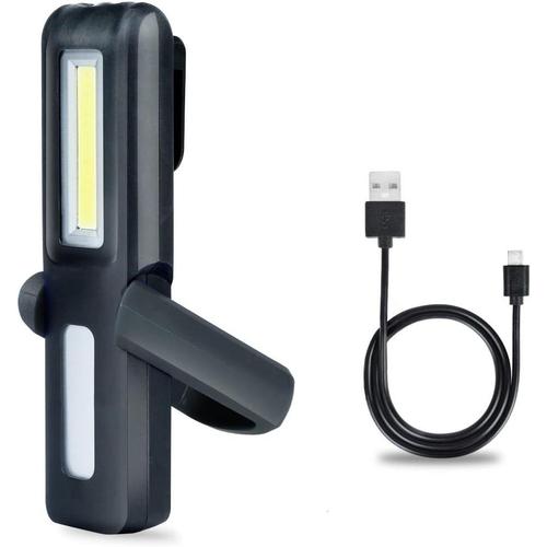 Lampe Mecanicien LED Rechargeable Lampe de Travail COB Portable Rechargeable USB Lampe Torche ¿¿ LED avec Aimant Noir