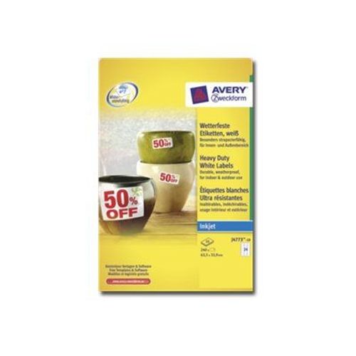 Avery J4773 - Étiquettes en polyester - blanc - 33.9 x 63.5 mm 240 unités ( 10 feuille(s) x 24 )