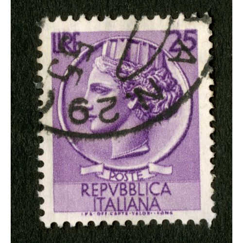 Timbre Oblitéré Poste Repubblica Italiana, Lire 25