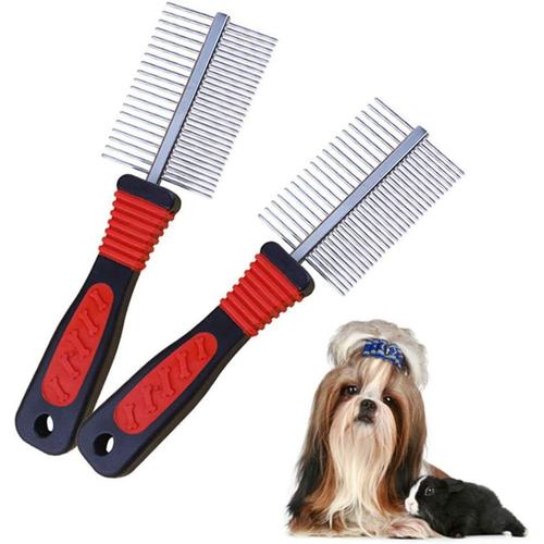 Peigne De Toilettage De Chien, Peigne Rateau Pour Chats Peigne Avec Arrondies Dents Double Face En Metal Brosse Peigne Antipuces Pour Animaux ¿¿ Poils Moyens Et Longs Peigne De Toilettage (2pcs)