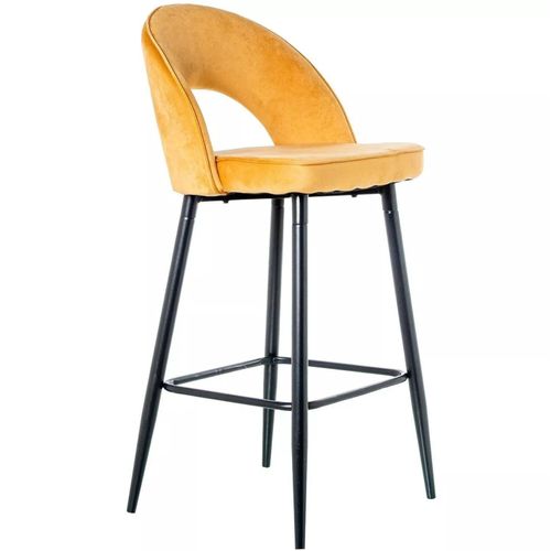 Tabouret Haut En Velours Moutarde Pieds Métal