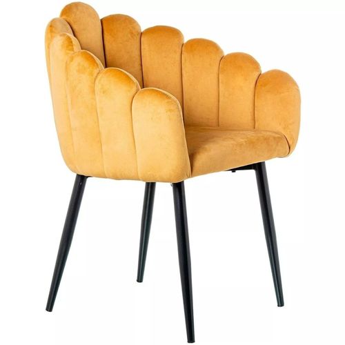 Chaise En Velours Moutarde Pieds Métal Noir