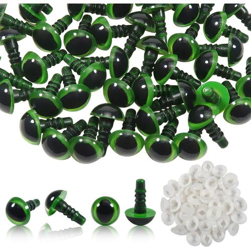 Toaob Lot De 50 Yeux De S¿¿Curit¿¿ Pour Poup¿¿E - Yeux En Peluche Ronds - Vert - 10 Mm - Avec Rondelles Pour Poup¿¿E Amigurumis