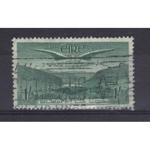 Irlande 1948 Poste Aerienne : L'ange Victor Et Vue Sur Glendalough (Leinster) - Timbre 1 S. Vert-Gris Oblitéré