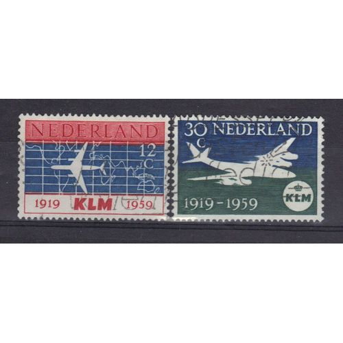 Pays-Bas 1959 : 40è Anniversaire De La Compagnie Aérienne "K.L.M." : Avion Et Planisphère / Avion Douglas Dc-8 En Vol - Série Entière De 2 Timbres Oblitérés