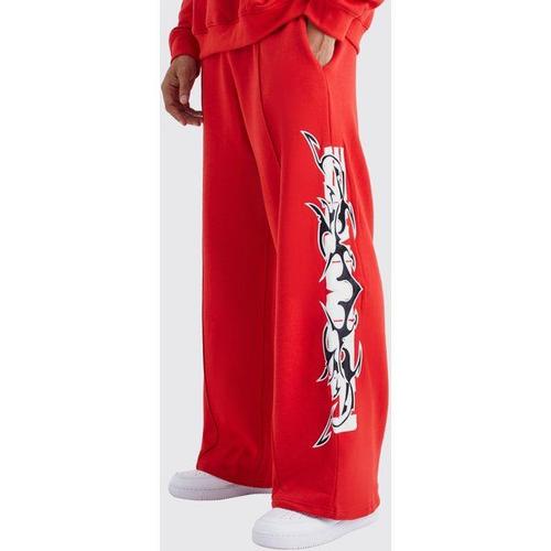 Wide Leg Pu Applique Jogger Homme - Rouge - L, Rouge