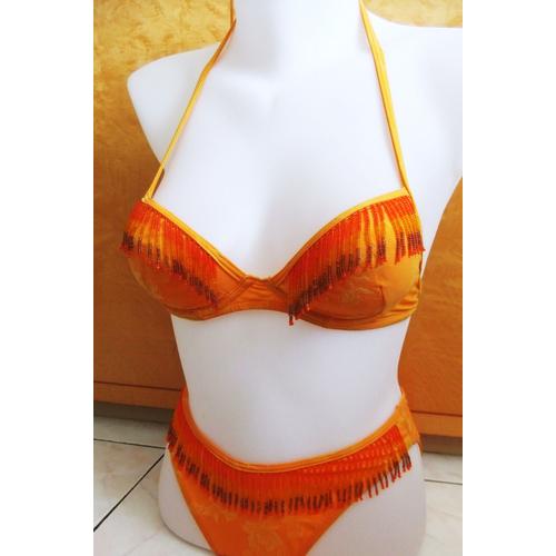 Maillot De Bain Femme Aubade 2 Pièces Orange Haut Taille 85 A  Slip Taille 2  Perles