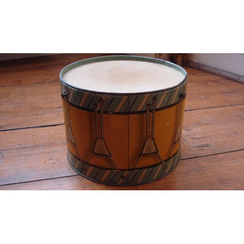 Ancienne Boite Jouet Tambour Metal Tole "Bonbons Coq Blanc",Ca 1950.