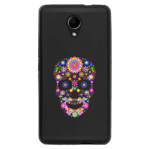 Coque Souple Pour Wiko Robby Avec Impression Motifs Crâne En Fleurs