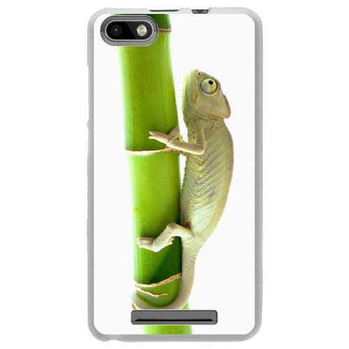 Coque Souple Pour Wiko Lenny 3 Avec Impression Motifs Caméleon Sur Un Bamboo