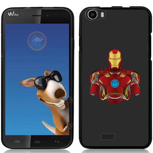 Coque Souple En Gel Noire Pour Wiko Lenny Avec Impression Motifs Buste Iron