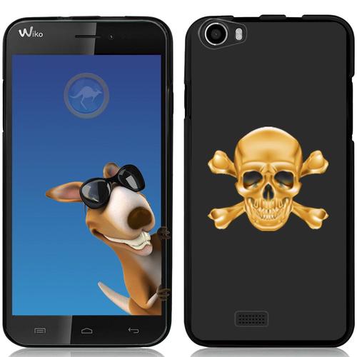 Coque Souple En Gel Noire Pour Wiko Lenny Avec Impression Motifs Tête De Mort A