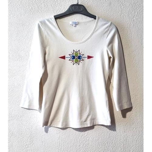 T-Shirt Escada Sport Taille S Blanc Écru Avec Motifs Et Strass