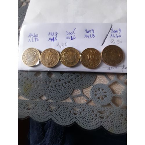 Lot De 5 Pieces De 10 Millimes Tunisienne De 1380 A 2009