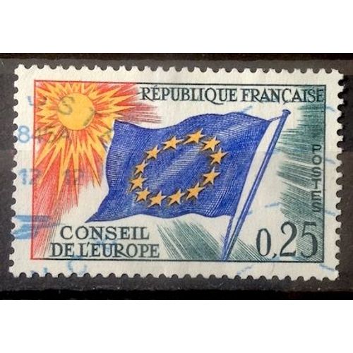 Conseil Europe Drapeau 0,25 Bleu, Jaune, Vert Et Rouge (Très Joli Service N° 29) Obl - France Année 1963 - Brn83 - N32549