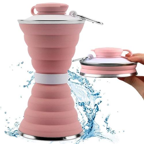 Bouteille D'eau Pliable En Silicone, Bouteille D'eau Pliable Avec Mousqueton, Réutilisable, Pliable, Anti-Fuite, Portable Pour Le Sport, Les Voyages (Rose)