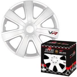 4 Enjoliveurs 16p Carbon Look - Blanc - 4racing