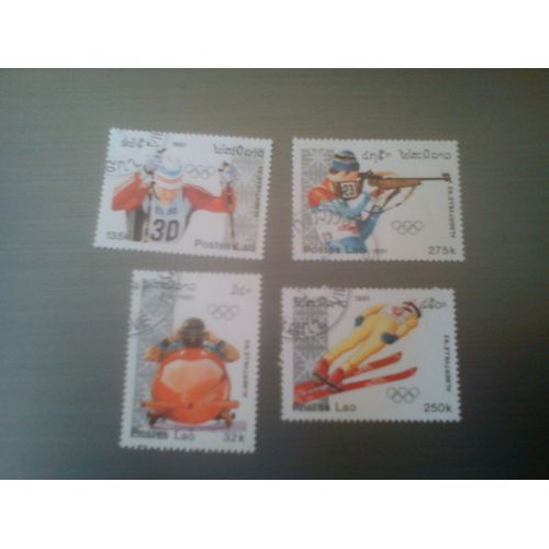4 Timbres Jo Albertville Postes Lao