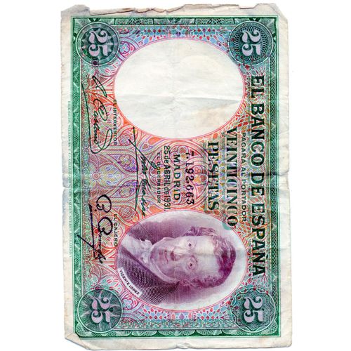 Espagne, 25 Pesetas Type Lopez, 25 Avril 1931, Alphabet 7.192.663